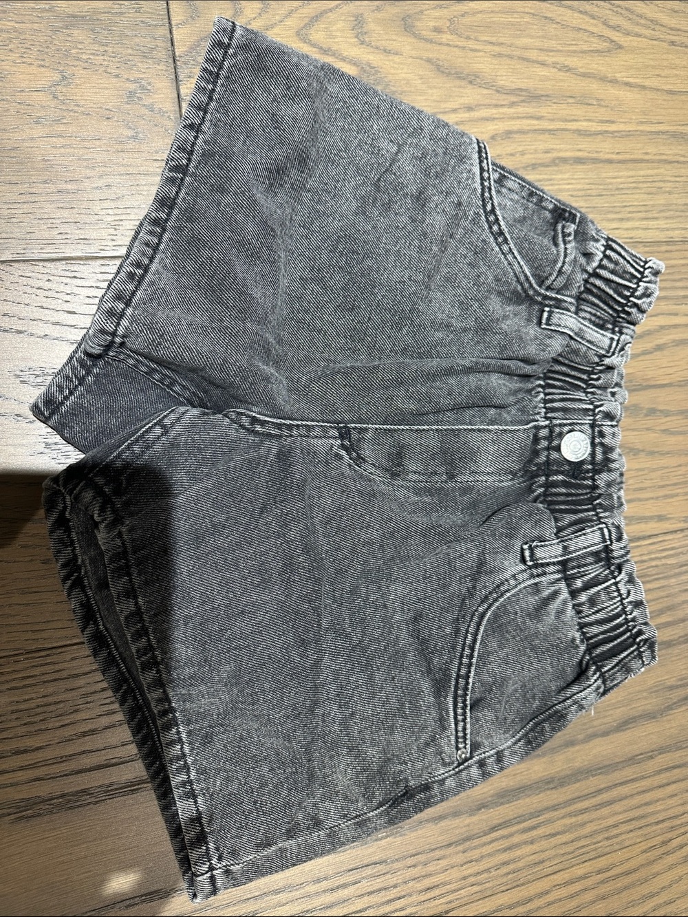 H&M Washed Black Elastic-Waist Denim Shorts